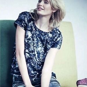 Anthropologie Leifsdottir Navy Blue Sequin Blouse Holiday New Years NWT XS
